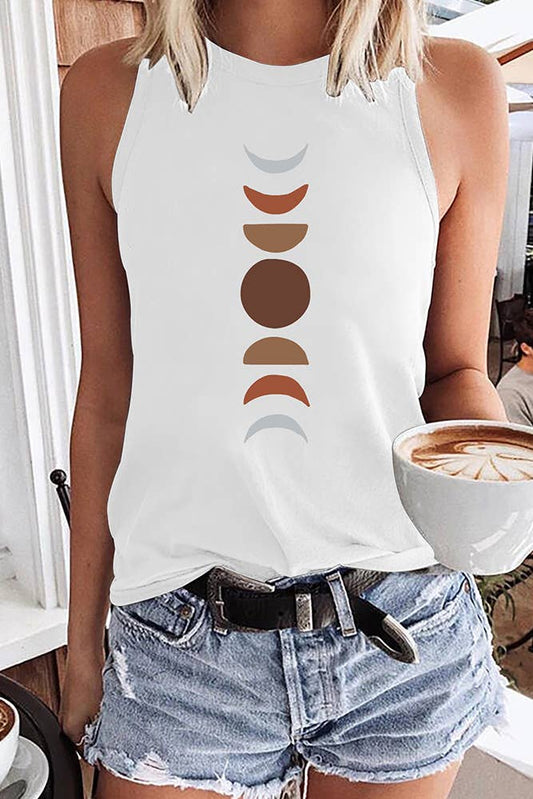 Terra-cotta Moon Phase Graphic Tank Top STC125C164: White / L