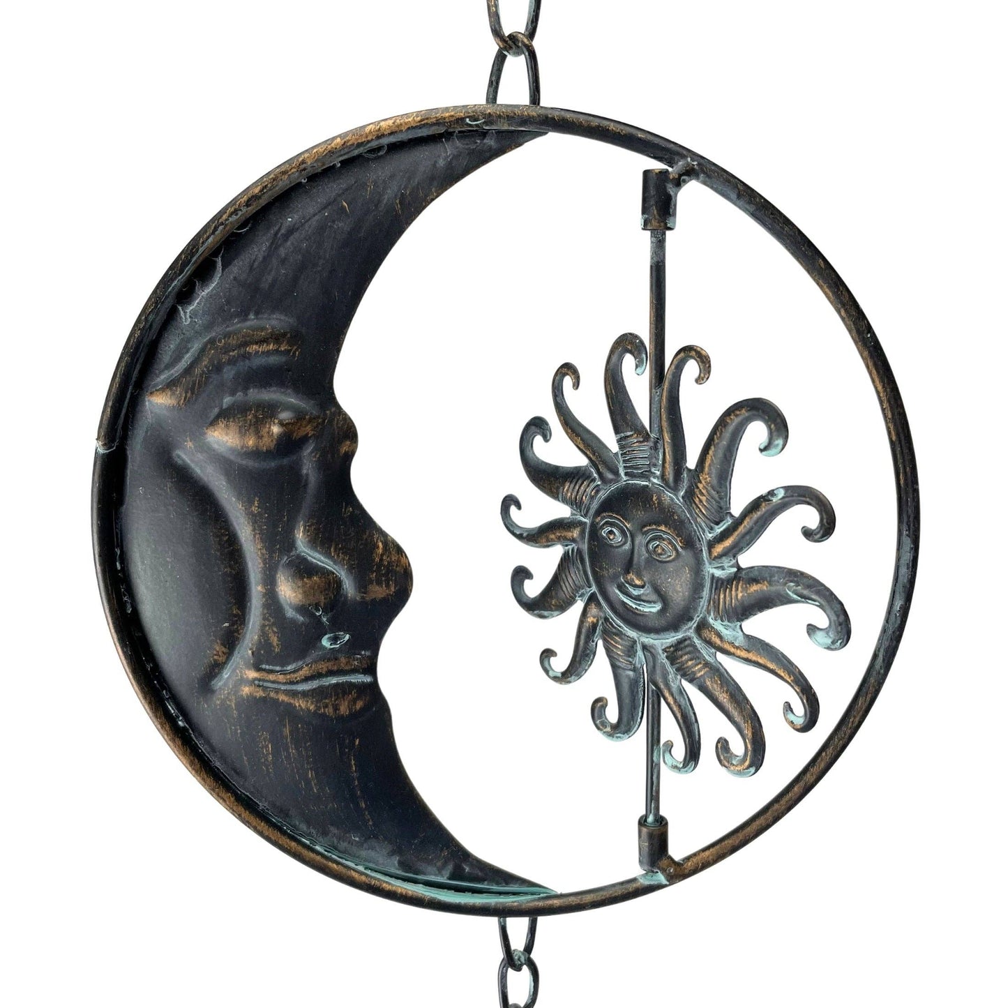 80-Inch Metal Rain Chain with Celestial Crescent Moon & Sun: Copper