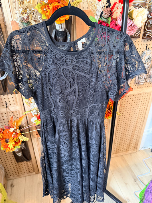 Soso black lace midi length dress.