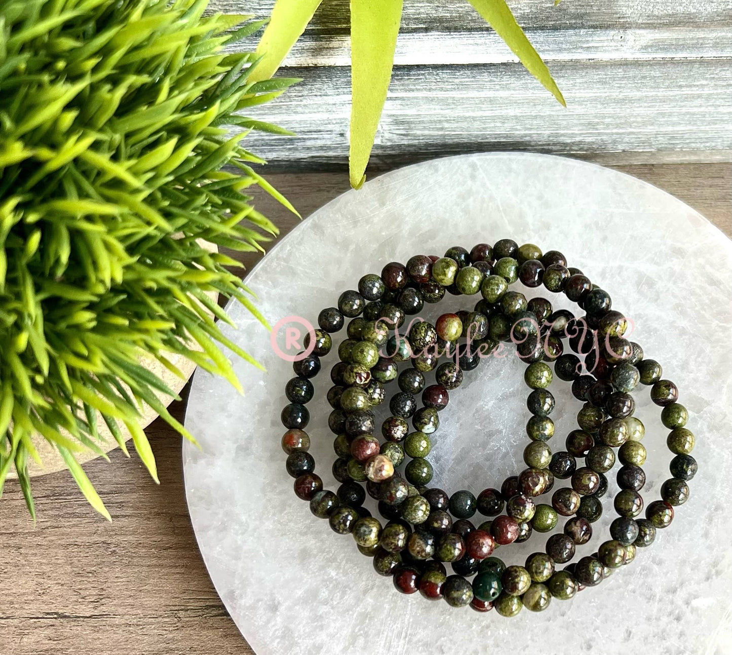 Natural Dragon Bloodstone 6mm Crystal Stretch Bracelet 7.5"