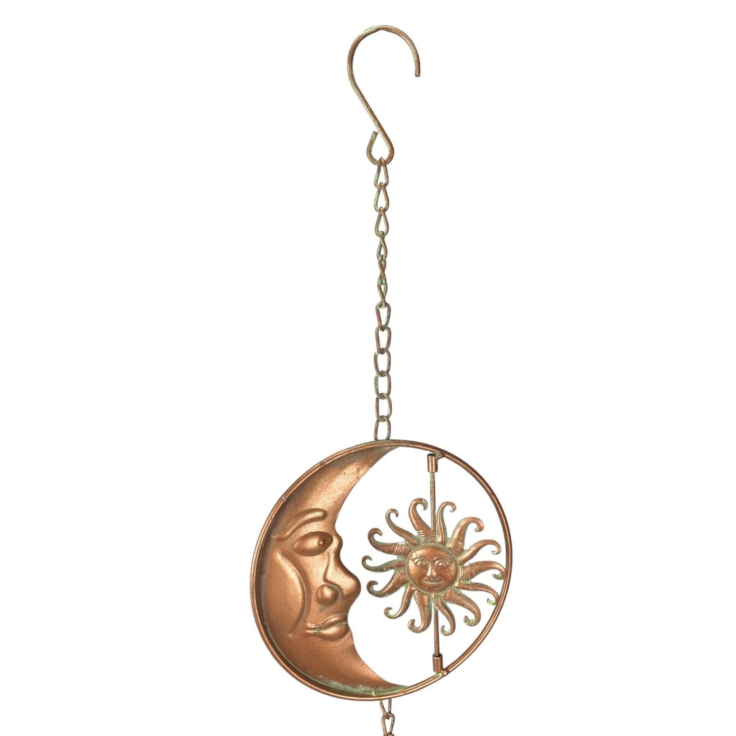 80-Inch Metal Rain Chain with Celestial Crescent Moon & Sun: Copper