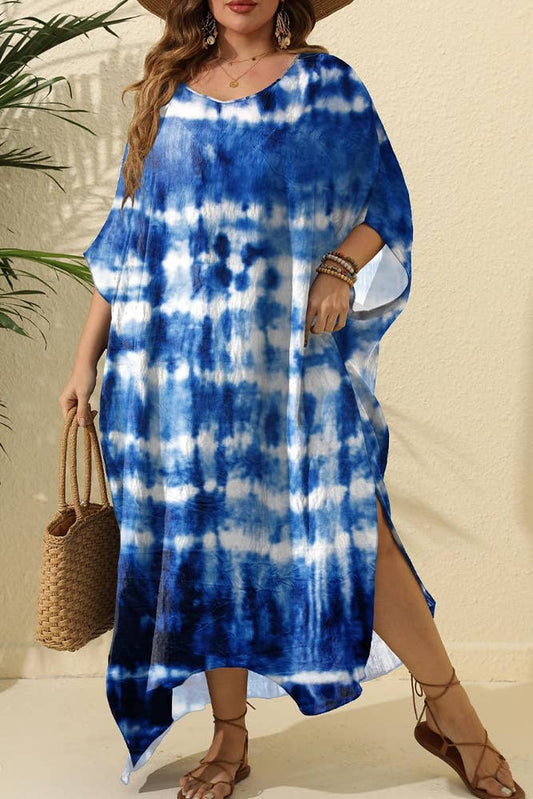 Split Tie Dye Beach Dress OYM110: Blue / One Size