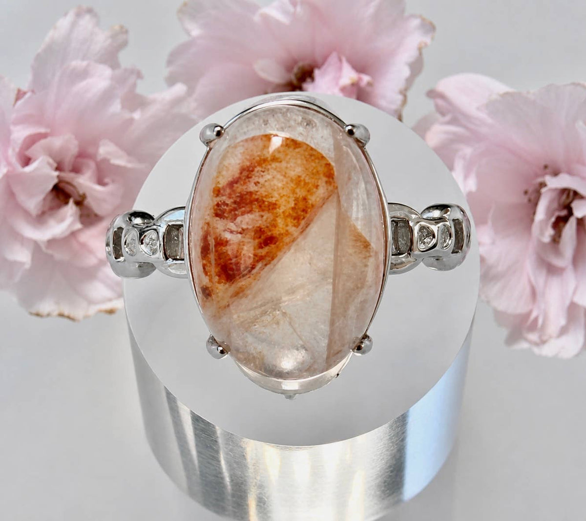Natural Hematoid (Fire Quartz) Stainless Steel Ring 10x14mm