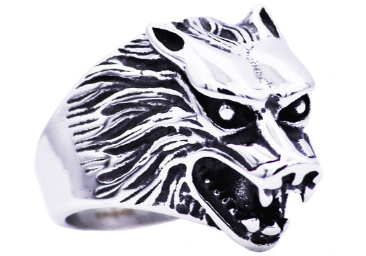 Men's Stainless Steel Wolf Ring: 10