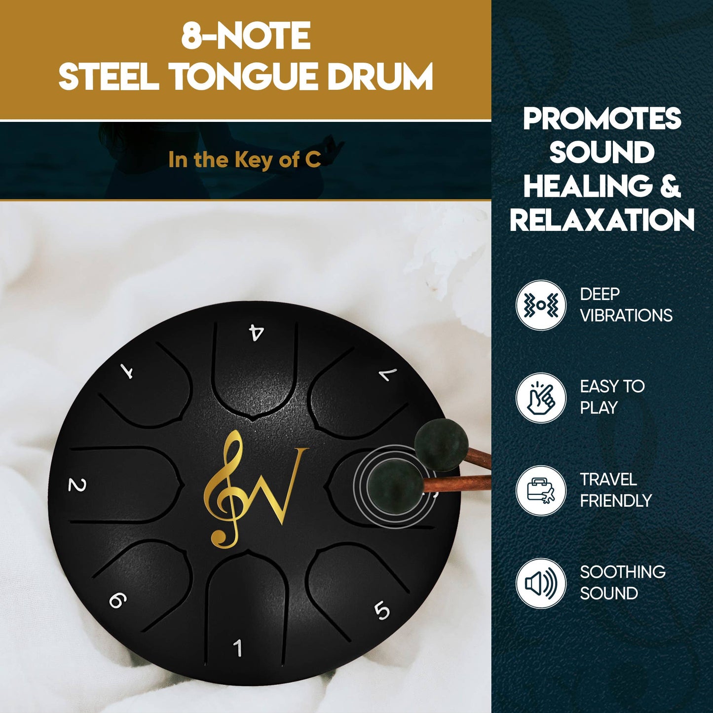 6-Inch 8-Notes Steel Tongue Relaxing Meditation Rain Drum: Red