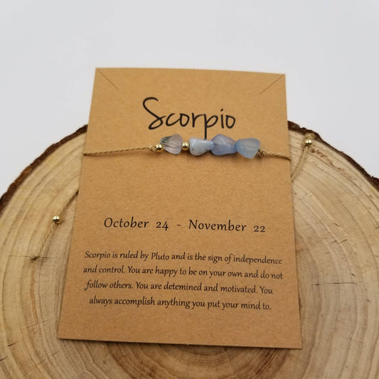 Natural Stone Handwoven Constellation Bracelet with Card: Scorpio