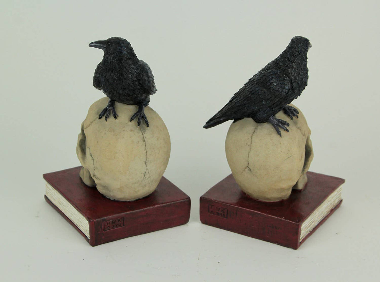 Evil Omen Raven On Skull Perch Decorative Bookend Set