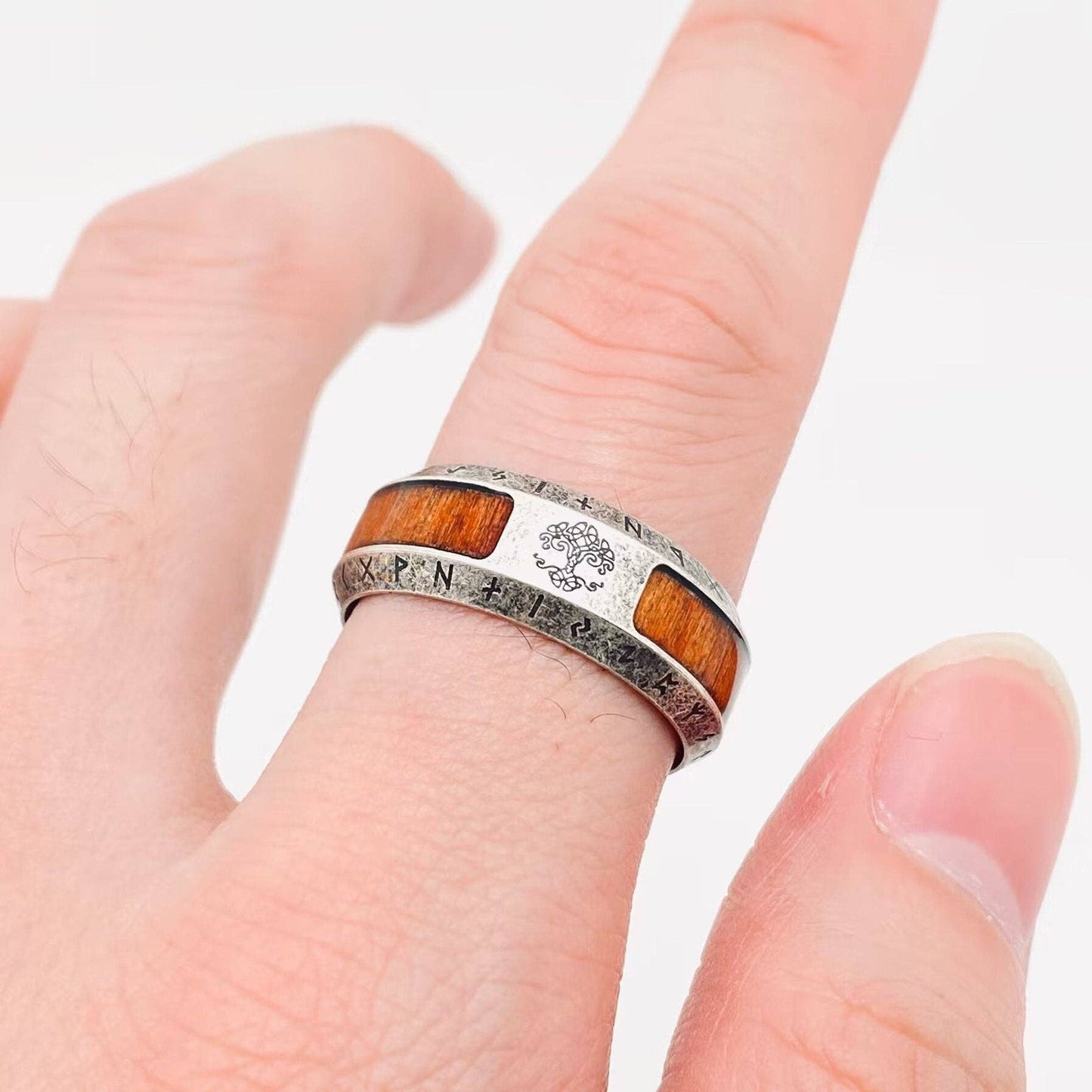 Tree of Life Rune Stainless Steel Men's Ring - MJ/MR: 9