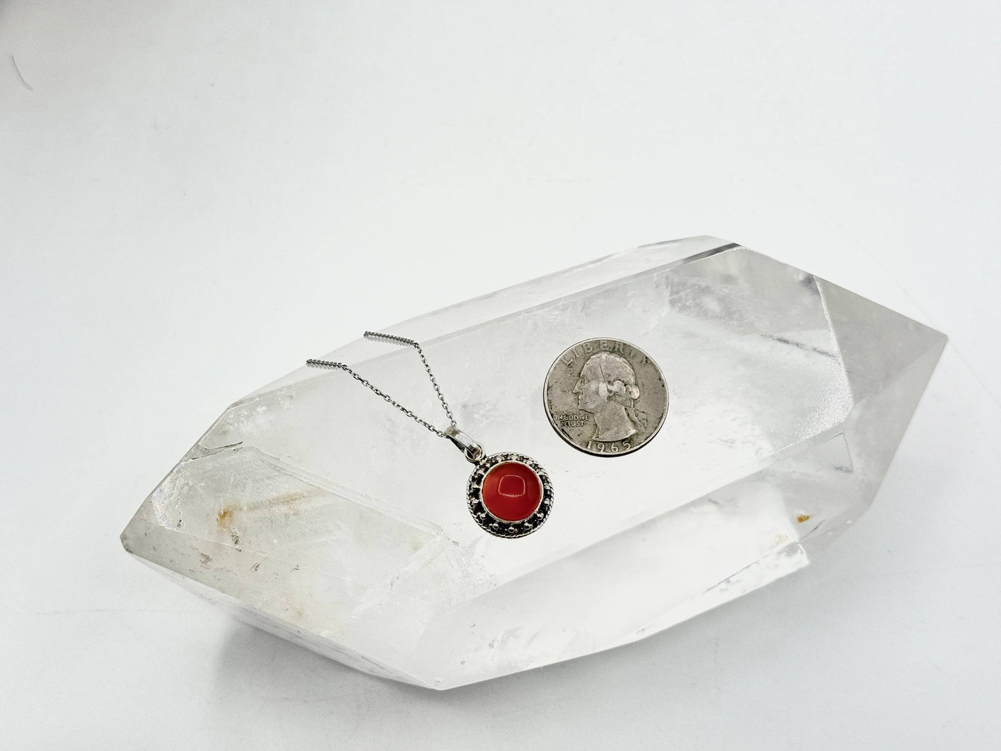 Carnielian Circle Gemstone Pendant-Sterling Silver (925)
