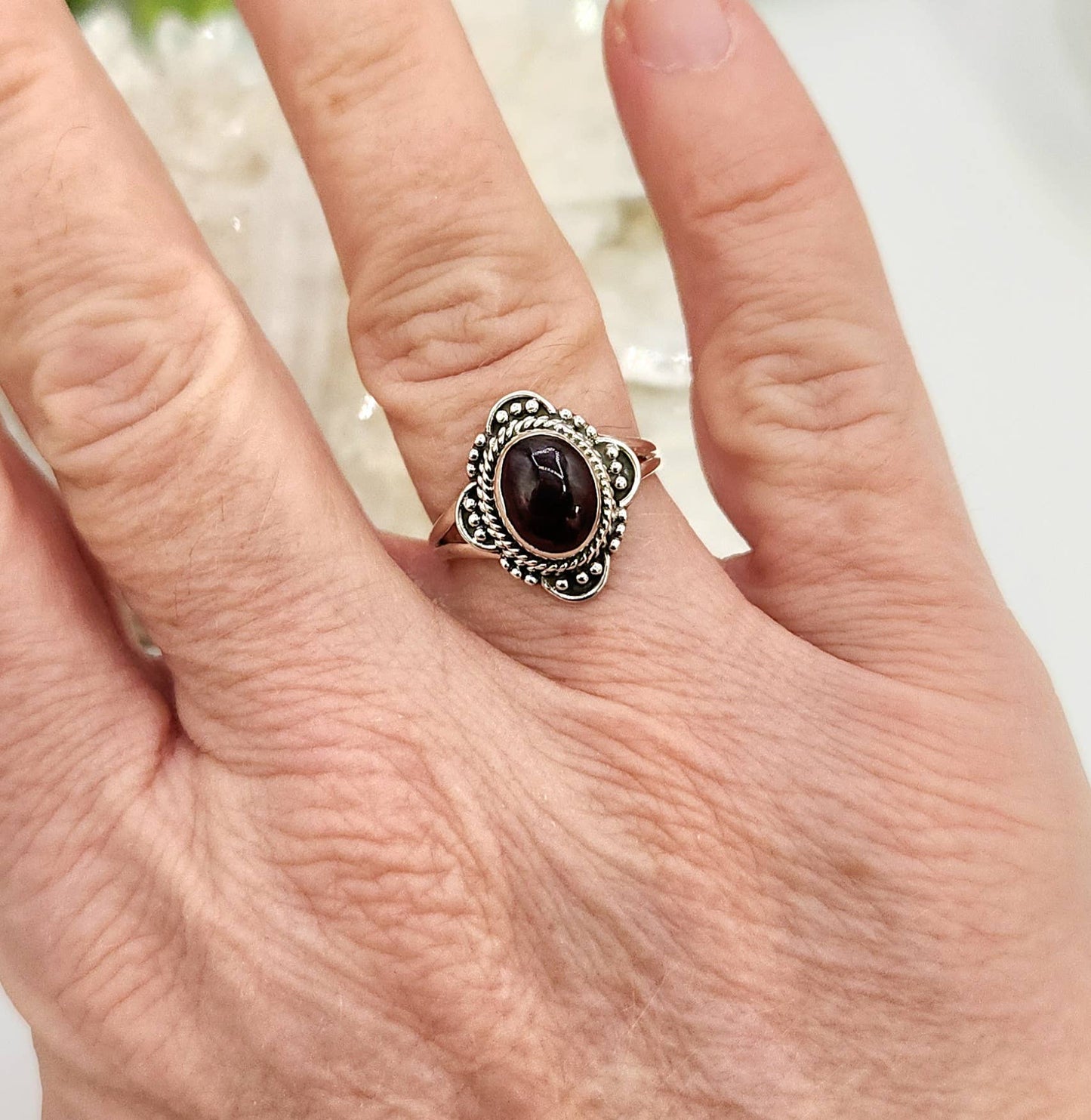 Garnet Semi-Precious Gemstone Sterling Silver (925)--Ring : 9