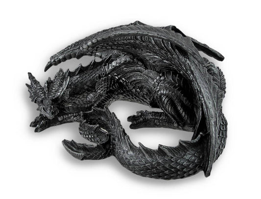 Somasaurus Metallic Black Gothic Sleeping Dragon 12 In Long