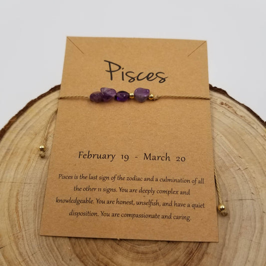 Natural Stone Handwoven Constellation Bracelet with Card: Pisces