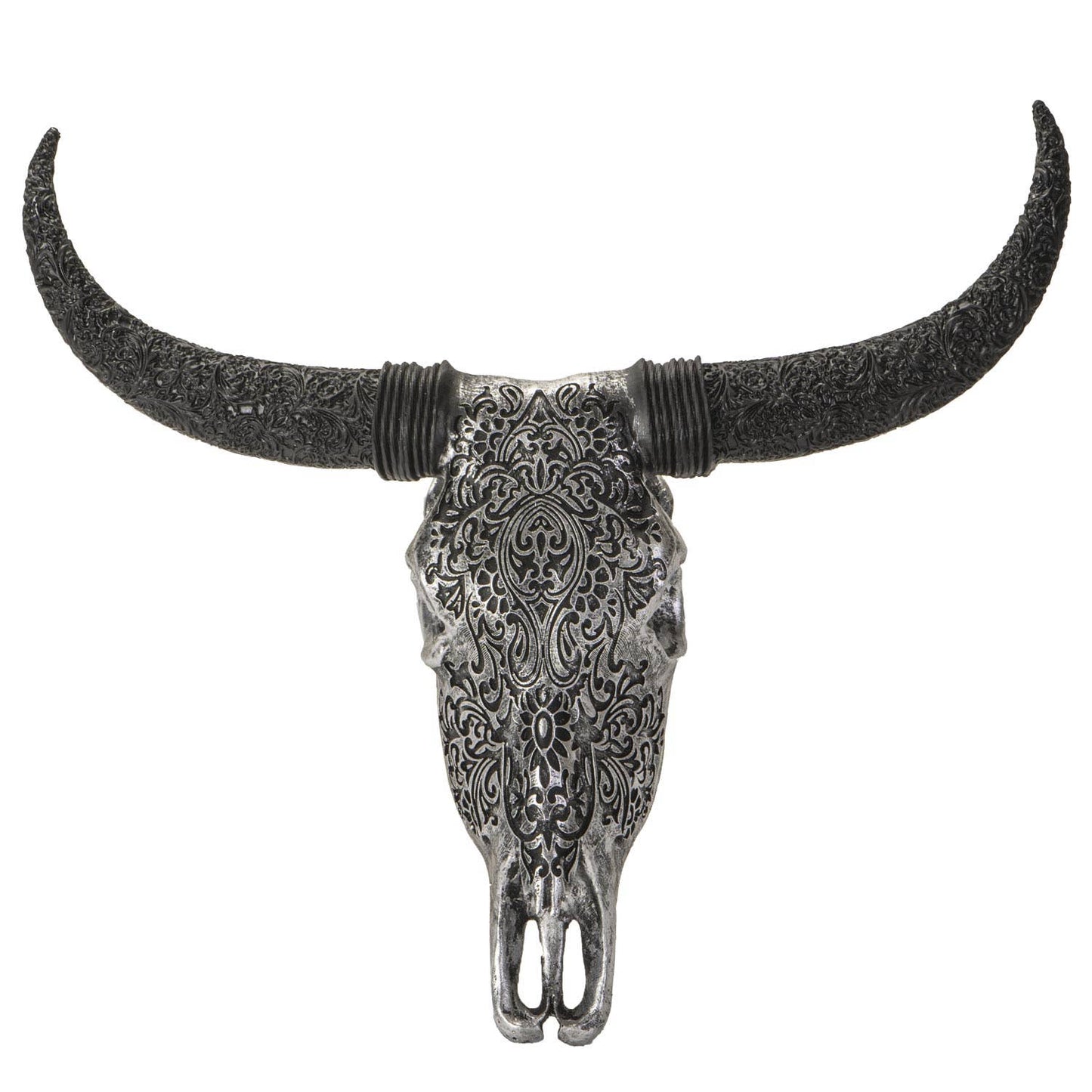 Carved Silver Cow Decorative Skull