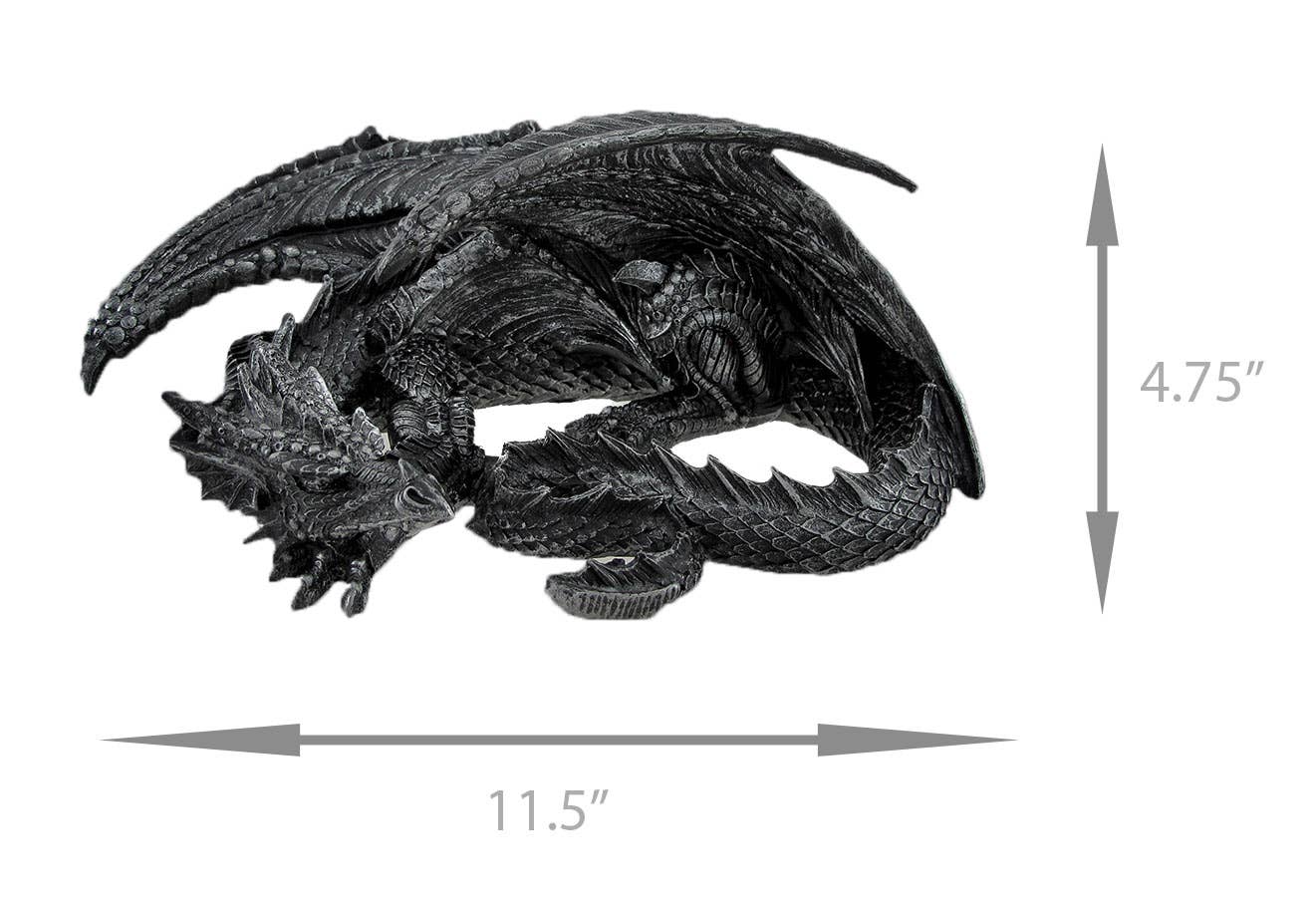Somasaurus Metallic Black Gothic Sleeping Dragon 12 In Long