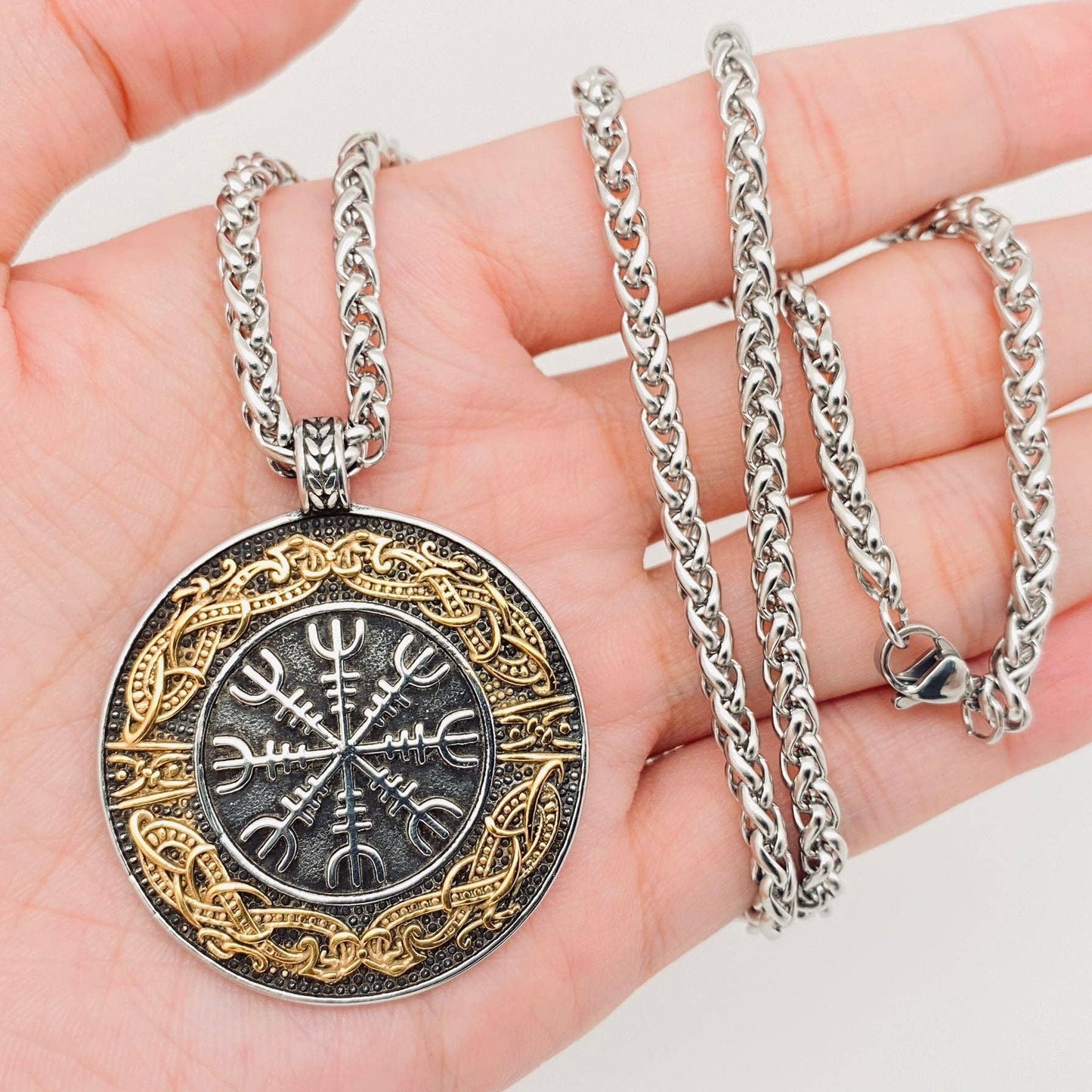 Stainless Steel Viking Rune Compass Pendant Necklace -MJ/MNP