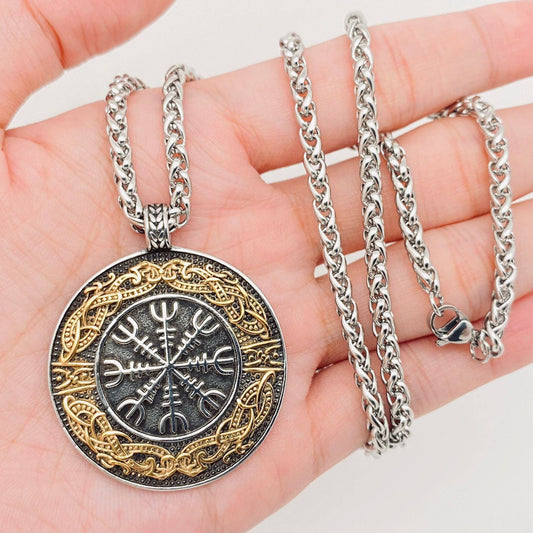 Stainless Steel Viking Rune Compass Pendant Necklace -MJ/MNP