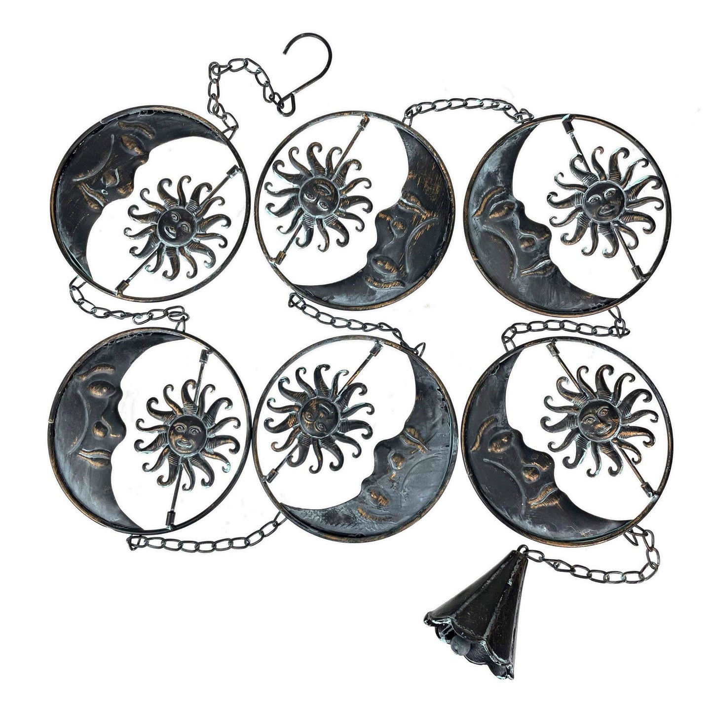 80-Inch Metal Rain Chain with Celestial Crescent Moon & Sun: Copper