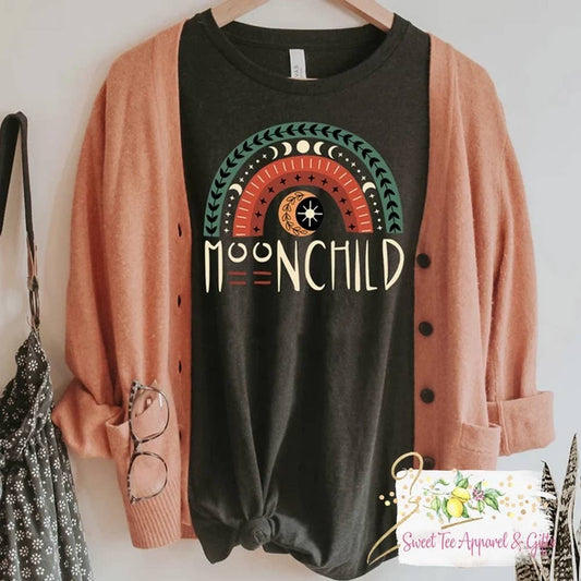 Moon Child t-shirt - Bohemian tshirt - Moon rainbow shirt: Black / XL