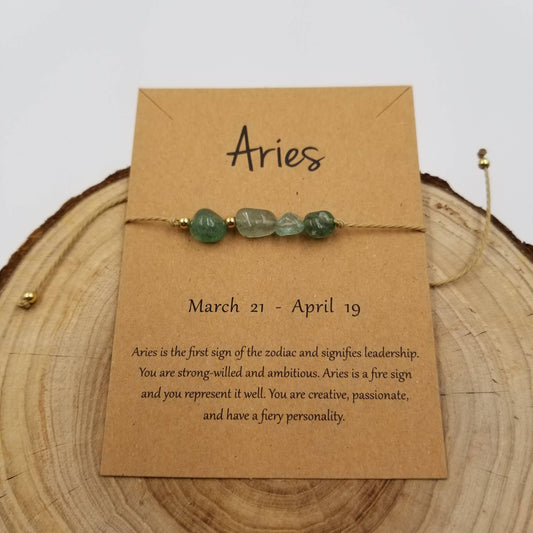 Natural Stone Handwoven Constellation Bracelet with Card: Aries