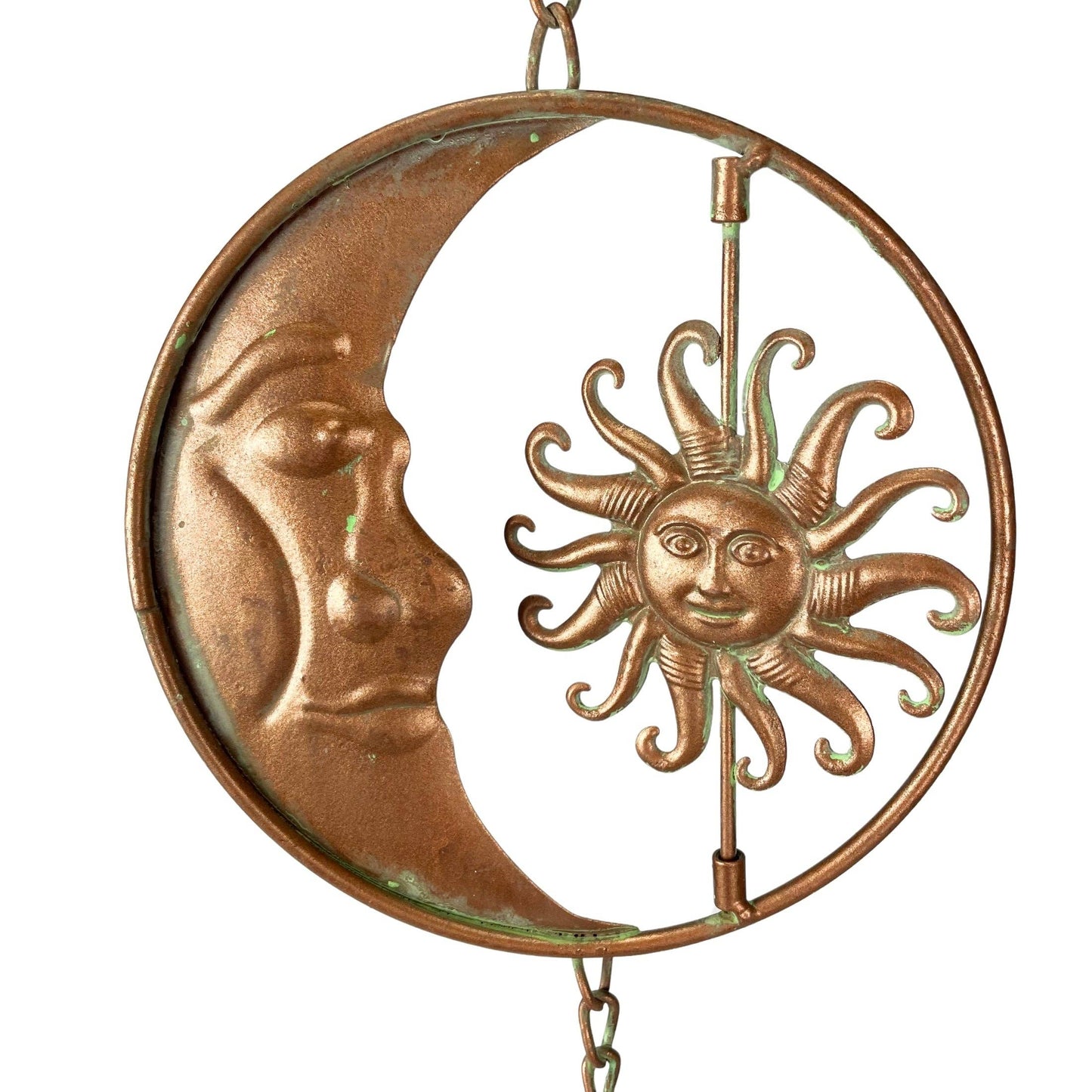 80-Inch Metal Rain Chain with Celestial Crescent Moon & Sun: Copper