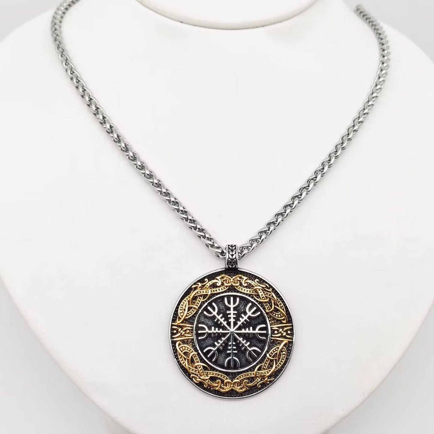 Stainless Steel Viking Rune Compass Pendant Necklace -MJ/MNP