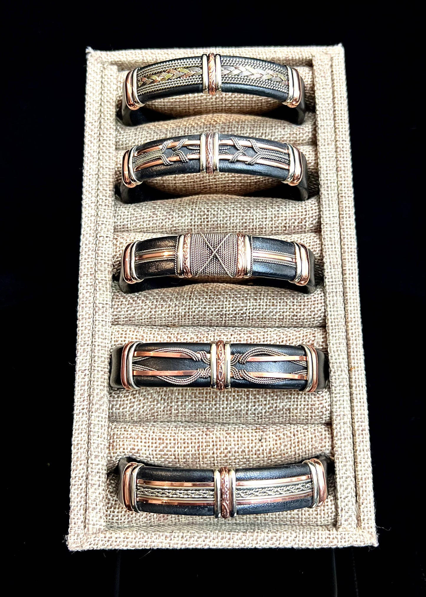 Large Black Leather Adjustable Cuff Bracelets for Men