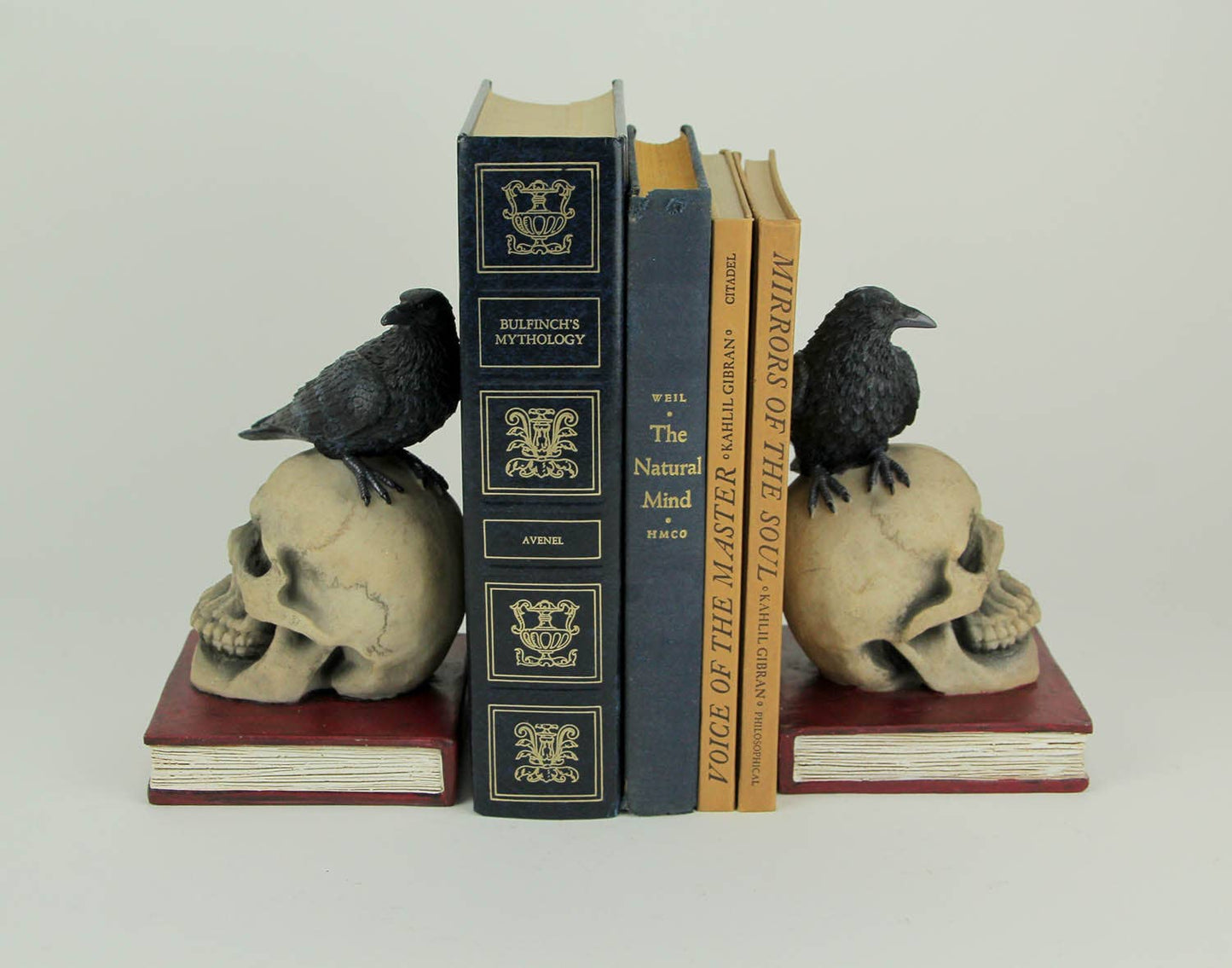 Evil Omen Raven On Skull Perch Decorative Bookend Set