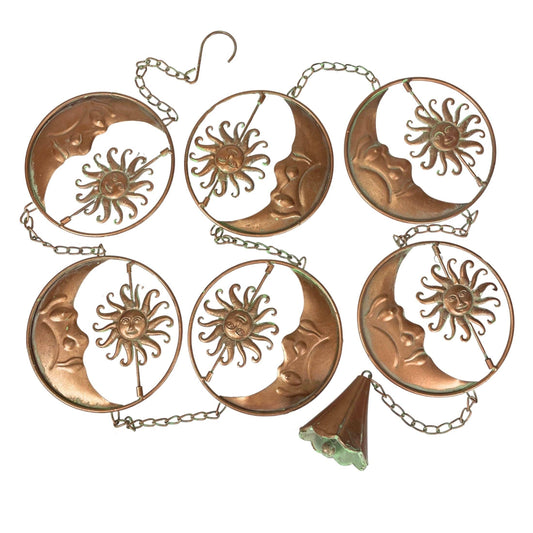 80-Inch Metal Rain Chain with Celestial Crescent Moon & Sun: Copper