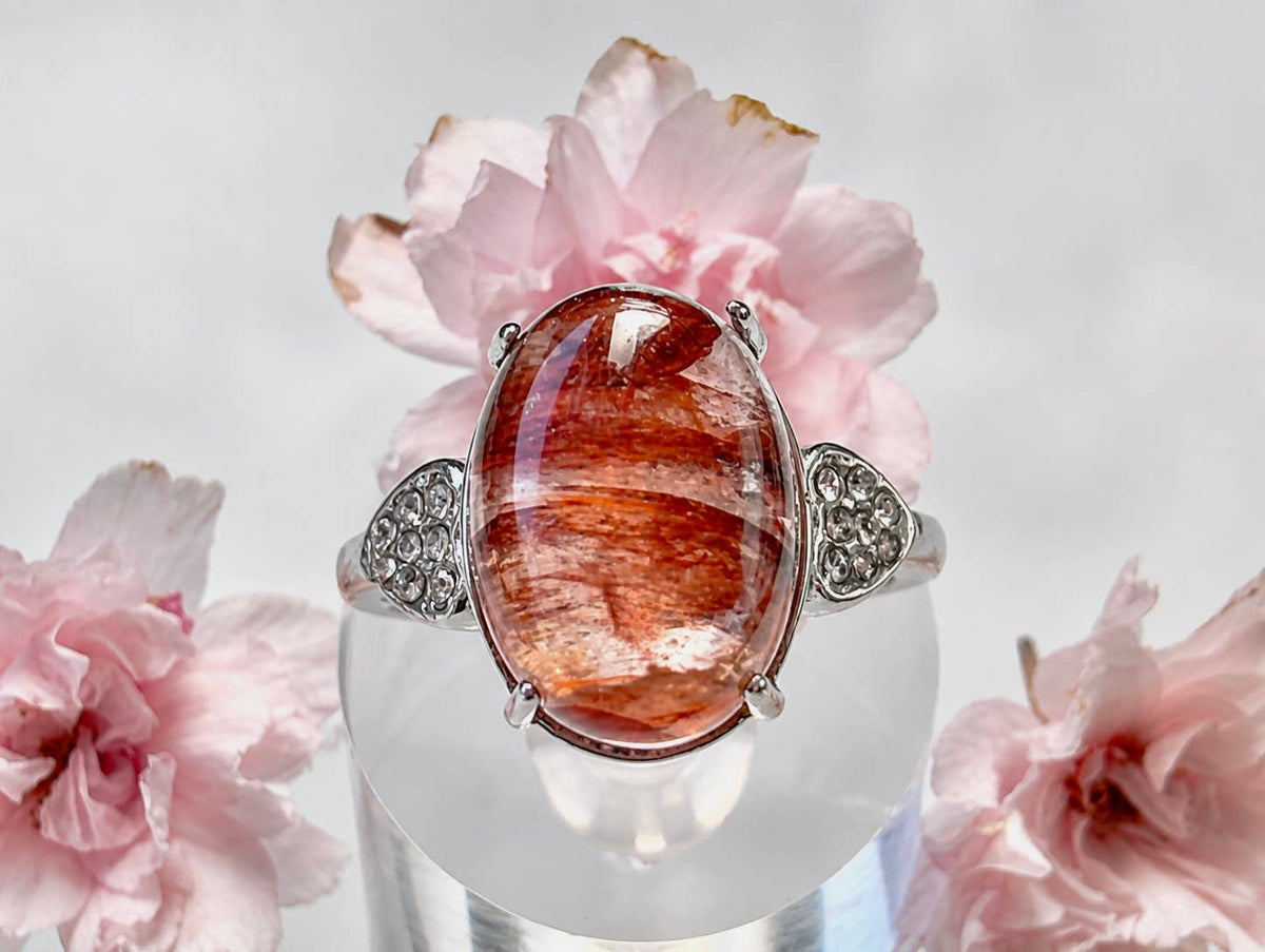 Natural Hematoid (Fire Quartz) Stainless Steel Ring 10x14mm