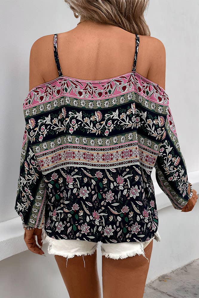 Camisole Batwing Sleeve Bohemian Print Blouse BFZY1325: Black / L