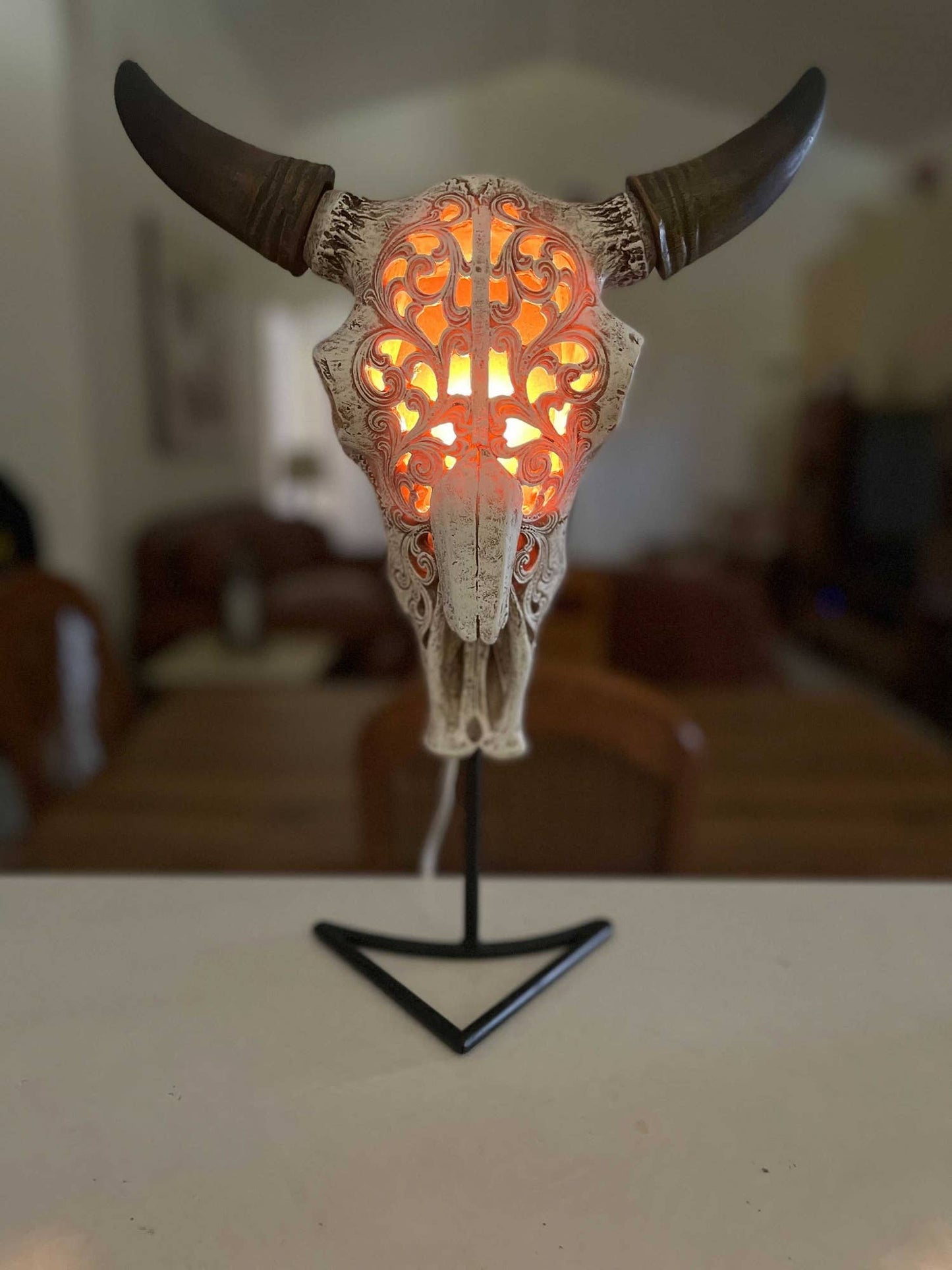 Steer Skull Wall Table Accent Light w/ Removable Metal Stand