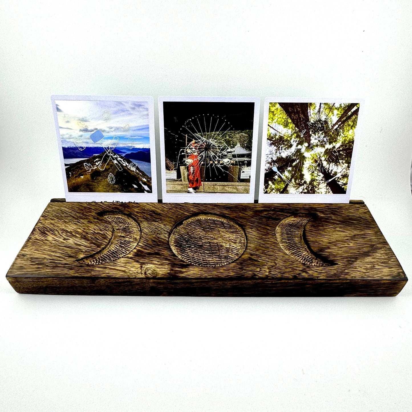 Wooden Tarot Card Holder w/ Moon Detail
