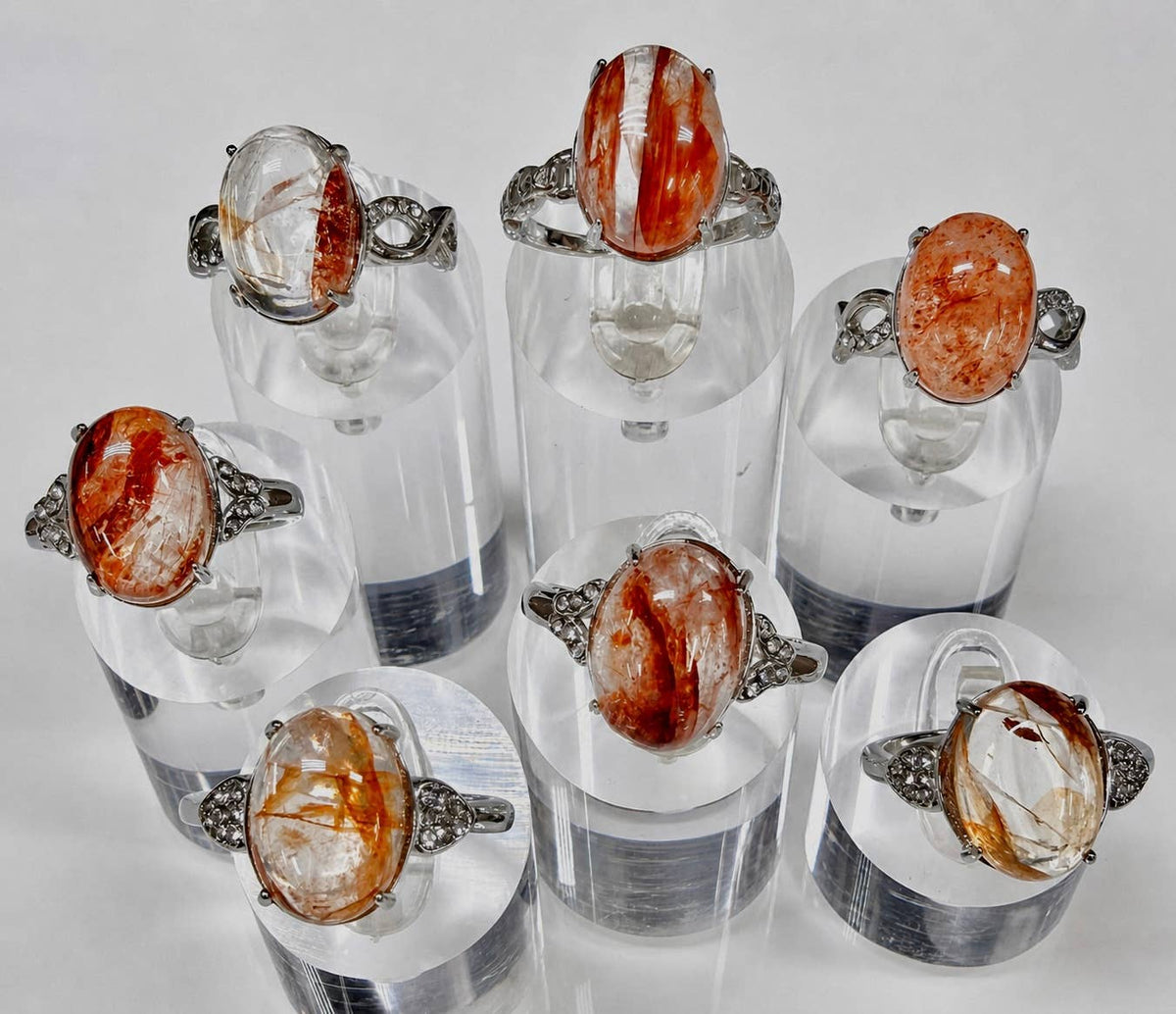 Natural Hematoid (Fire Quartz) Stainless Steel Ring 10x14mm