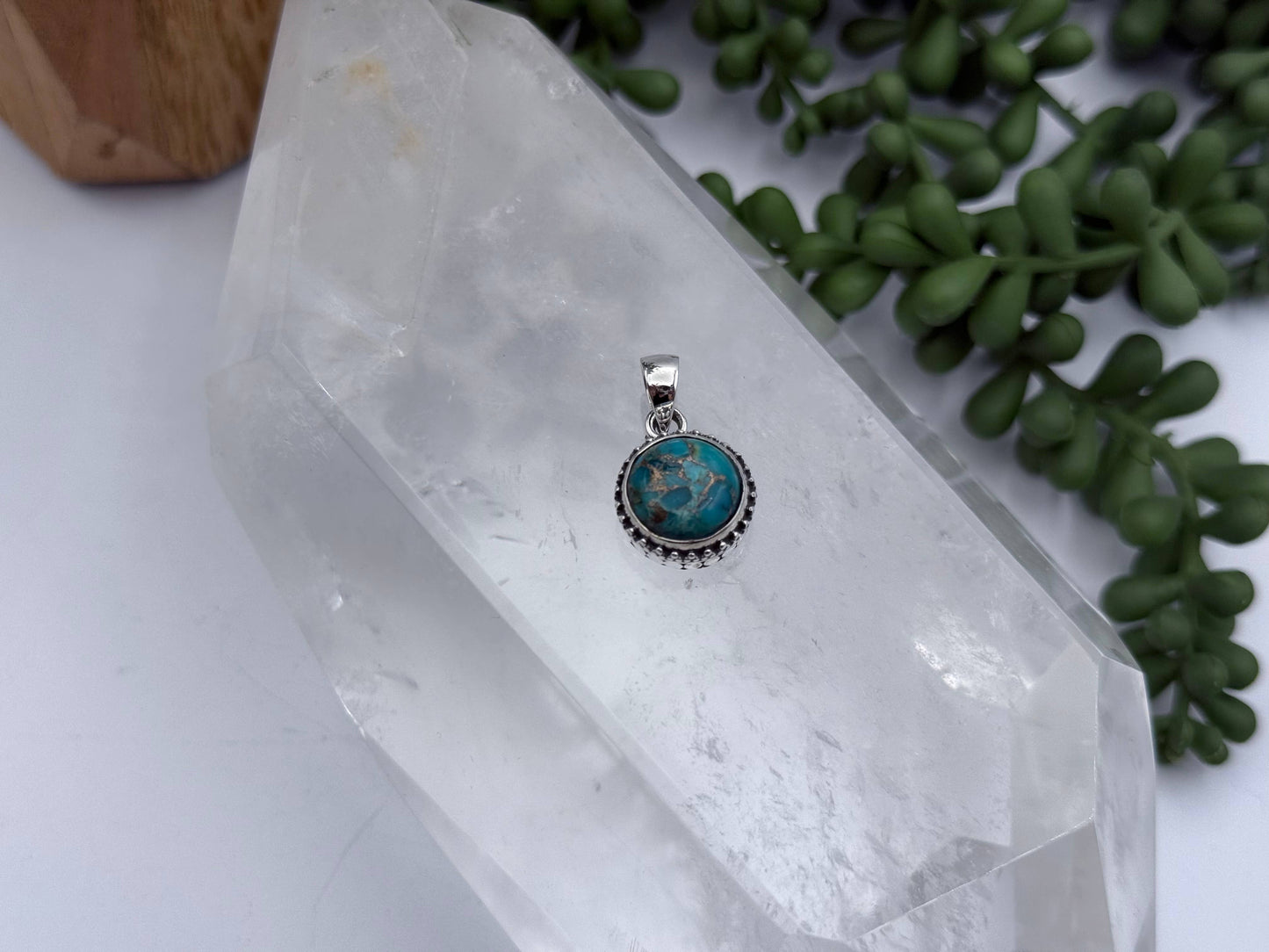 Turquoise/Copper Round Cab-10mm Pendant Sterling Silver/925
