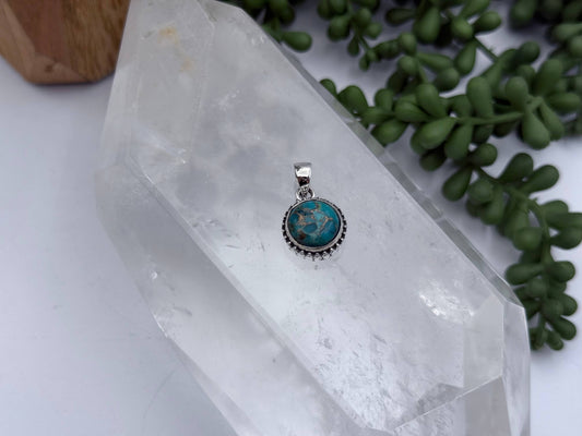 Turquoise/Copper Round Cab-10mm Pendant Sterling Silver/925