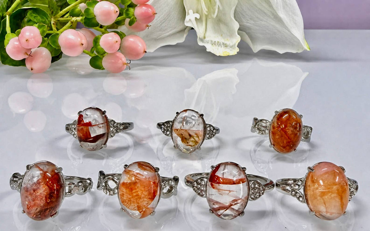 Natural Hematoid (Fire Quartz) Stainless Steel Ring 10x14mm