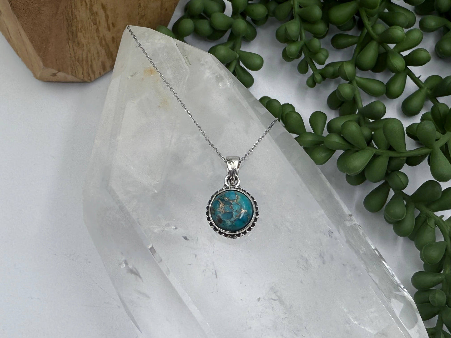 Turquoise/Copper Round Cab-10mm Pendant Sterling Silver/925