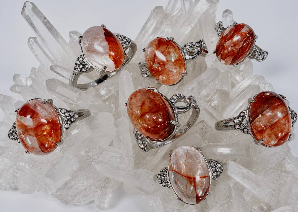 Natural Hematoid (Fire Quartz) Stainless Steel Ring 10x14mm