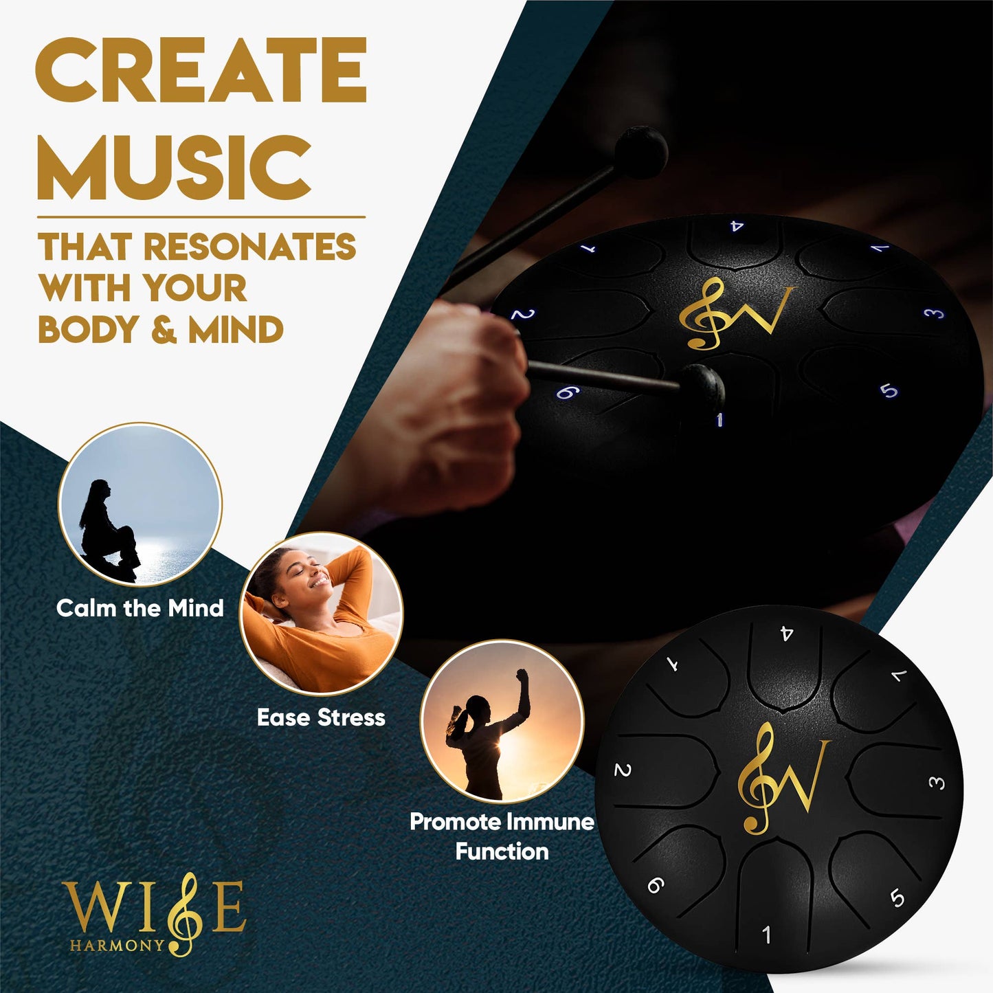 6-Inch 8-Notes Steel Tongue Relaxing Meditation Rain Drum: Black