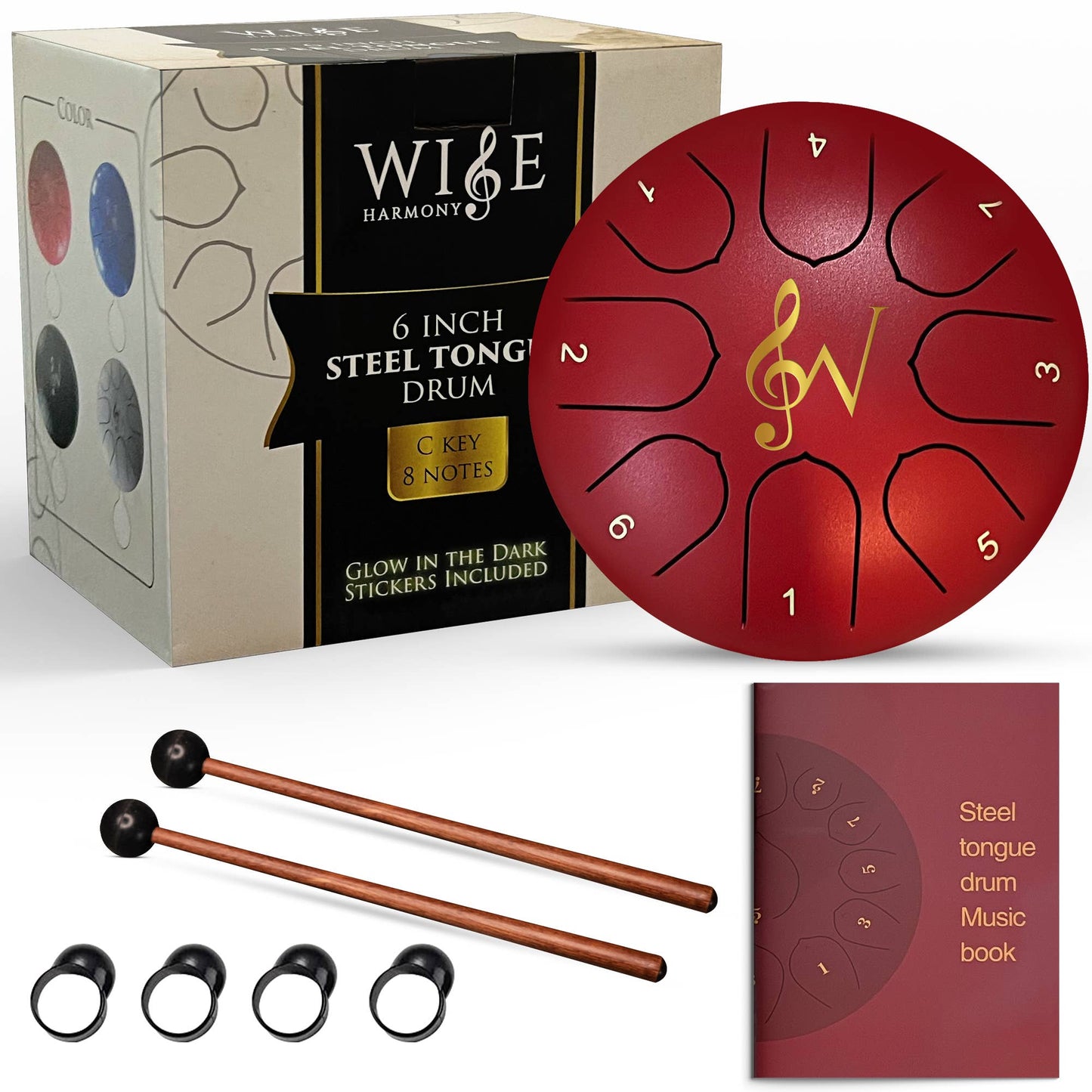 6-Inch 8-Notes Steel Tongue Relaxing Meditation Rain Drum: Red