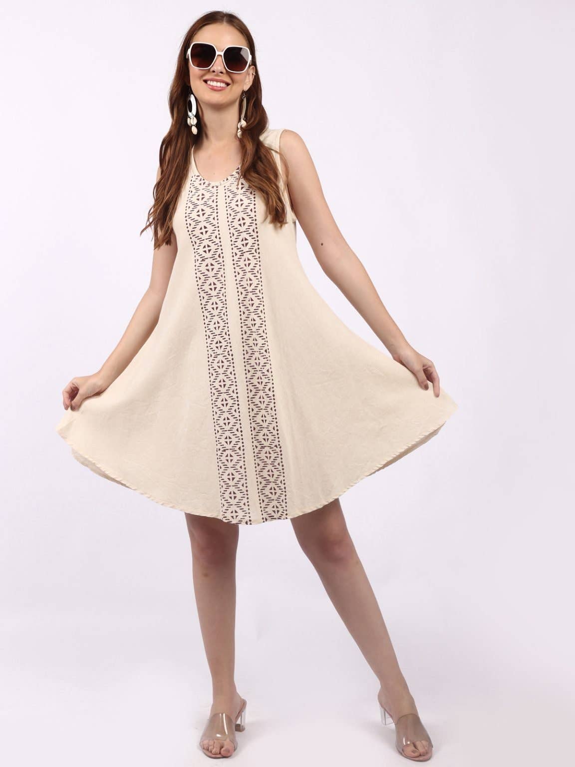Women's Organic Cotton Batik Print Sleeveless Midi Dress Mix