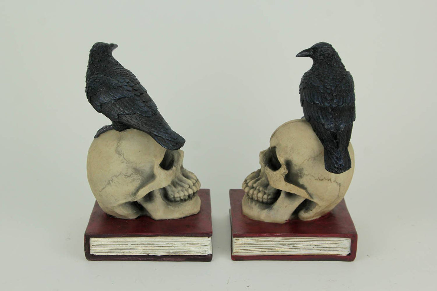 Evil Omen Raven On Skull Perch Decorative Bookend Set