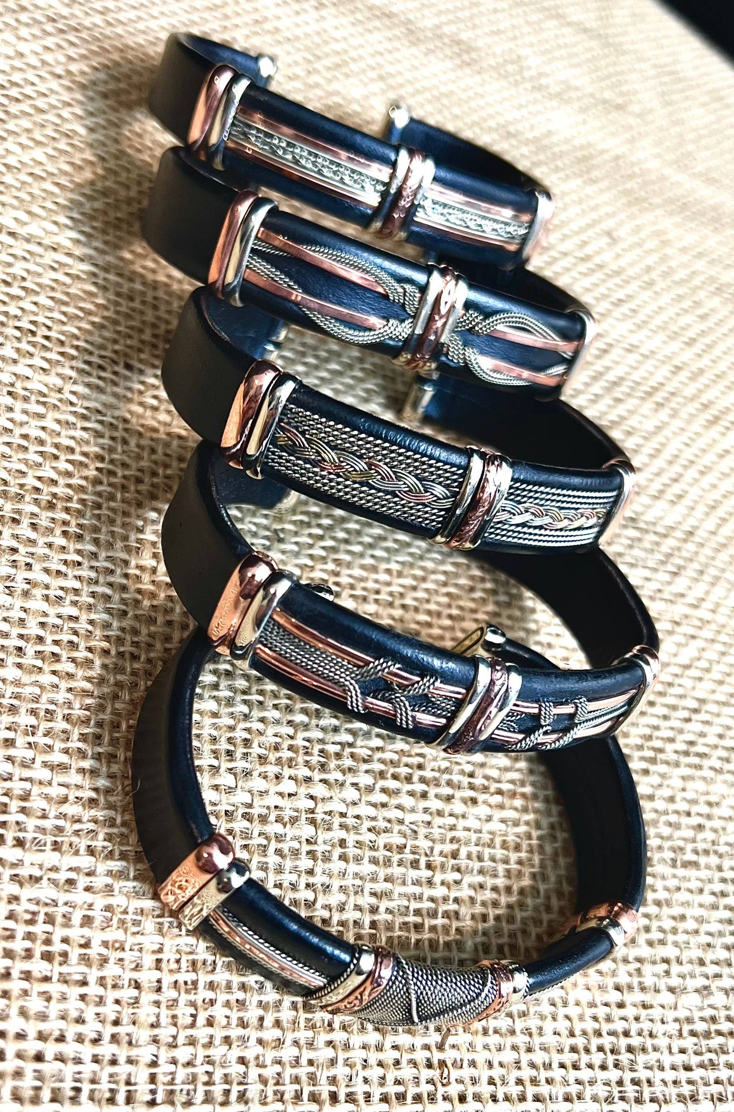 Large Black Leather Adjustable Cuff Bracelets for Men