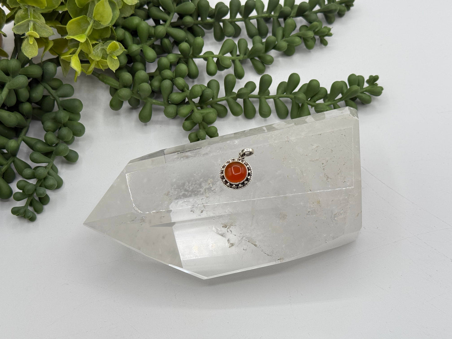 Carnielian Circle Gemstone Pendant-Sterling Silver (925)