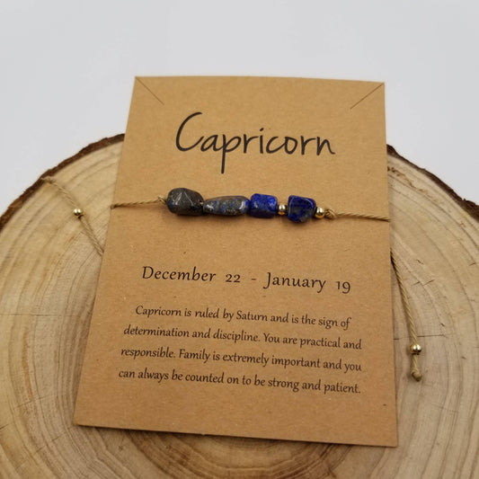 Natural Stone Handwoven Constellation Bracelet with Card: Capricorn