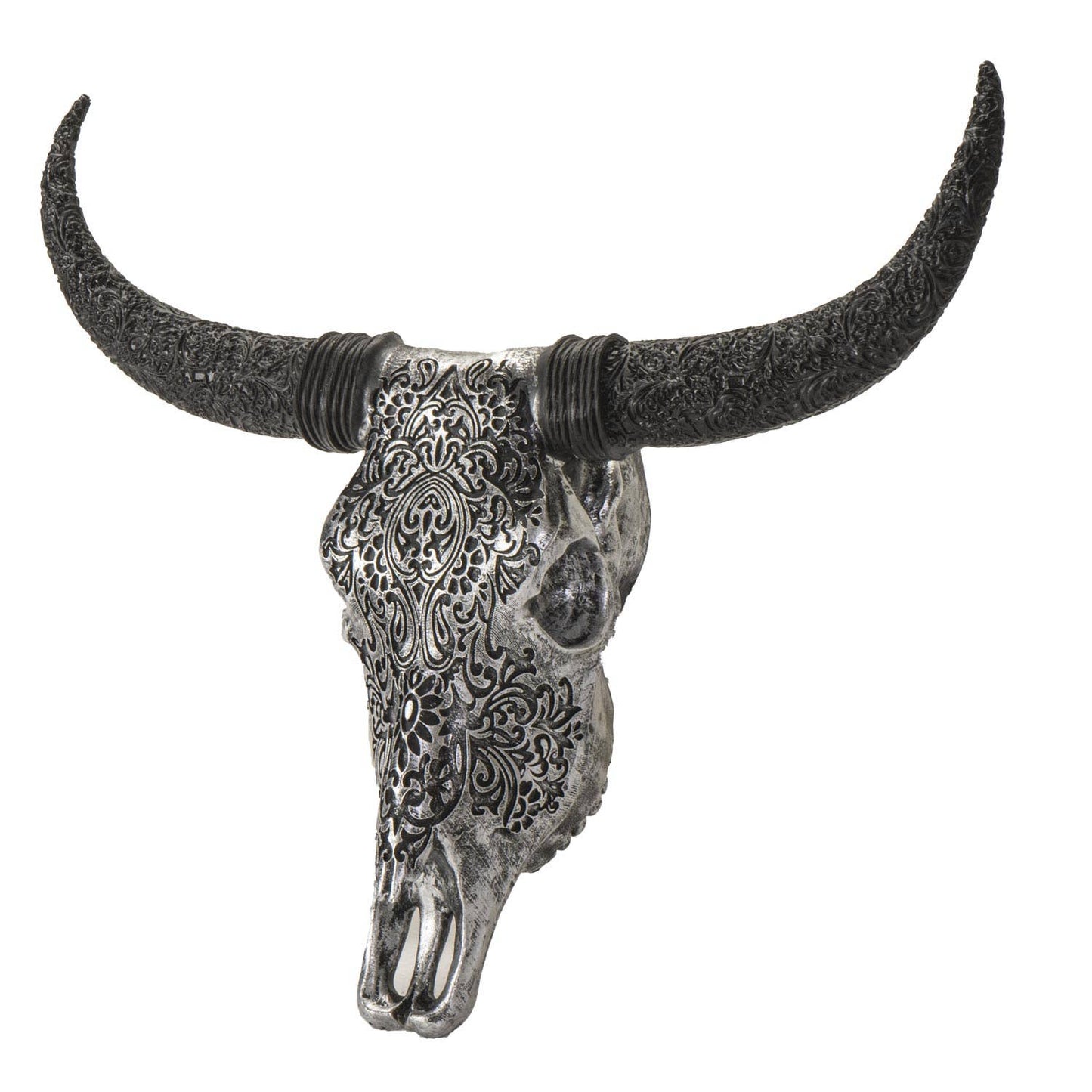 Carved Silver Cow Decorative Skull