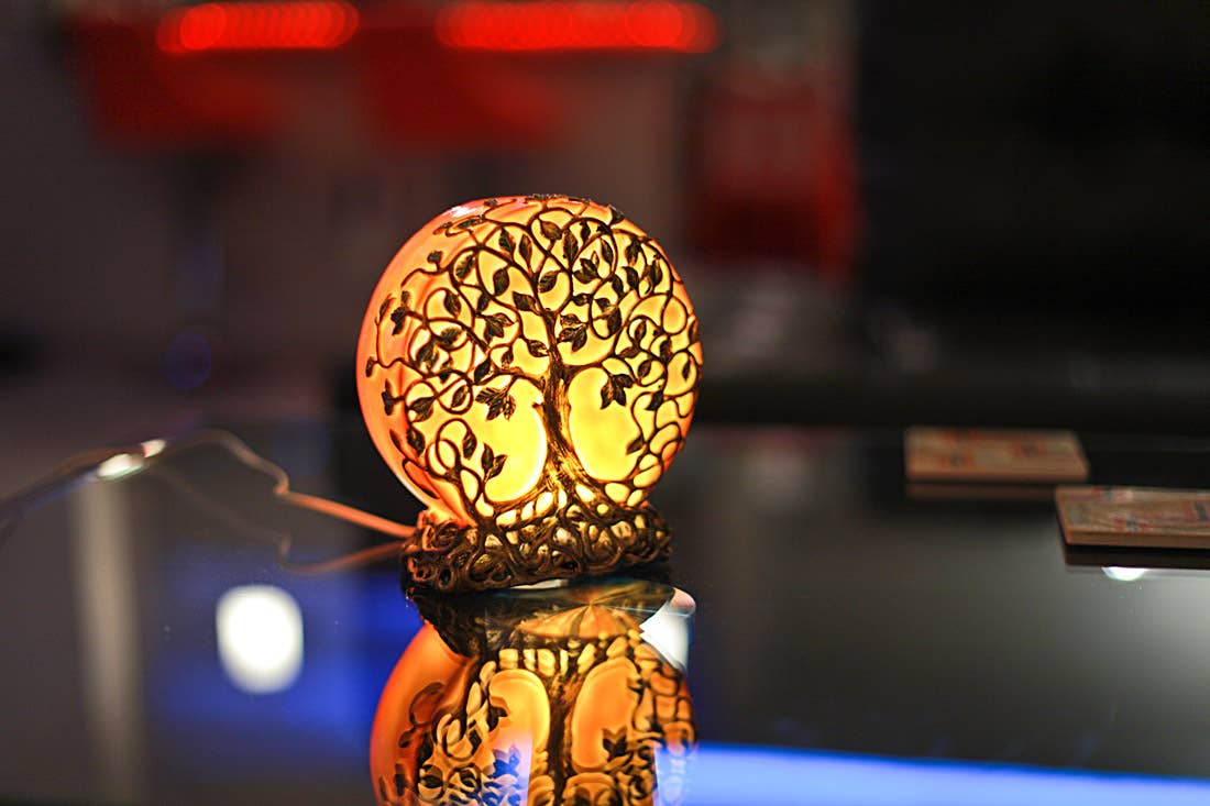 Orange Tree of Life Plug-In Small Table Lamp 6.5 inch