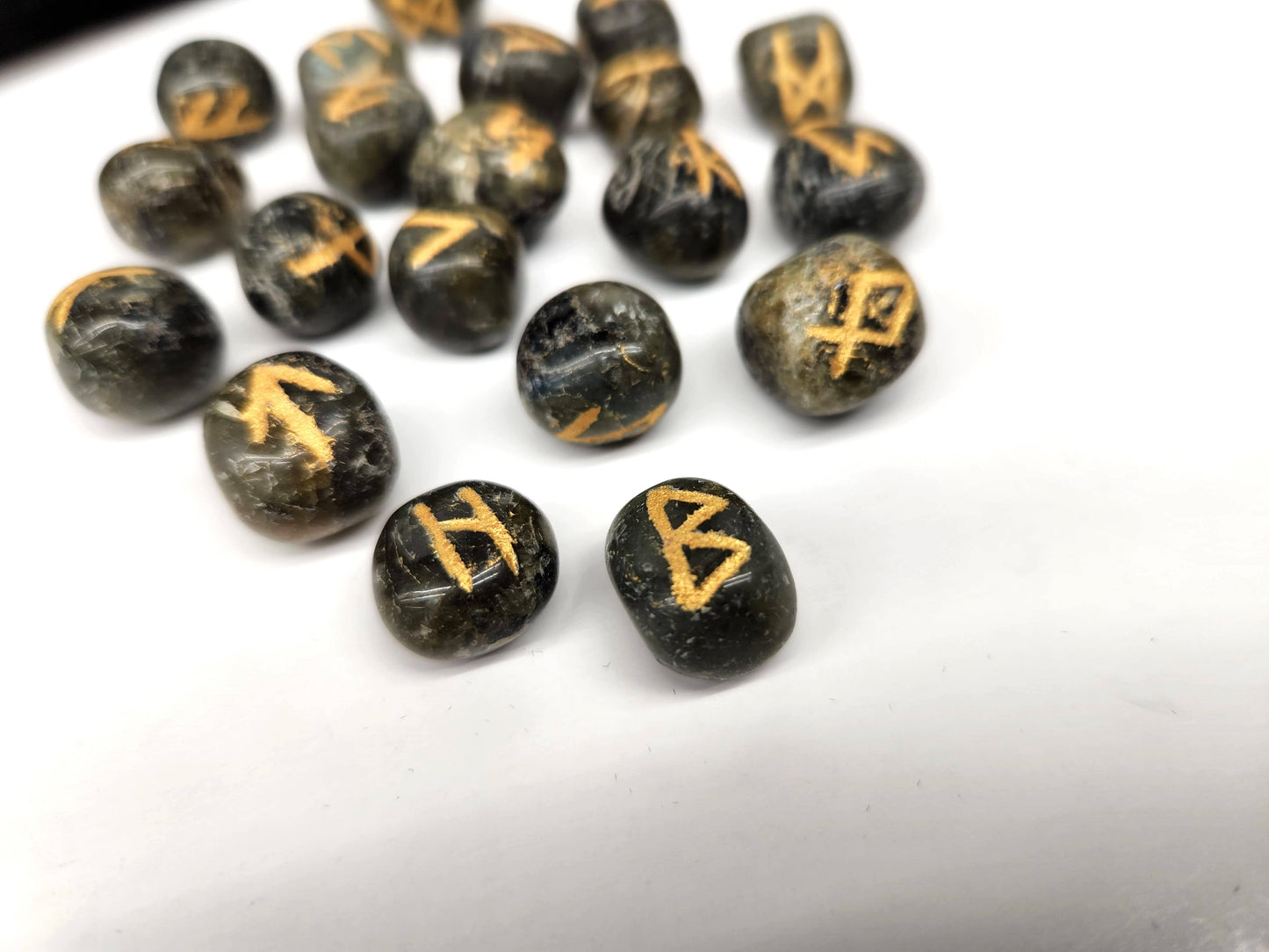 Labradorite Gemstone Rune Sets with Velvet Pouch