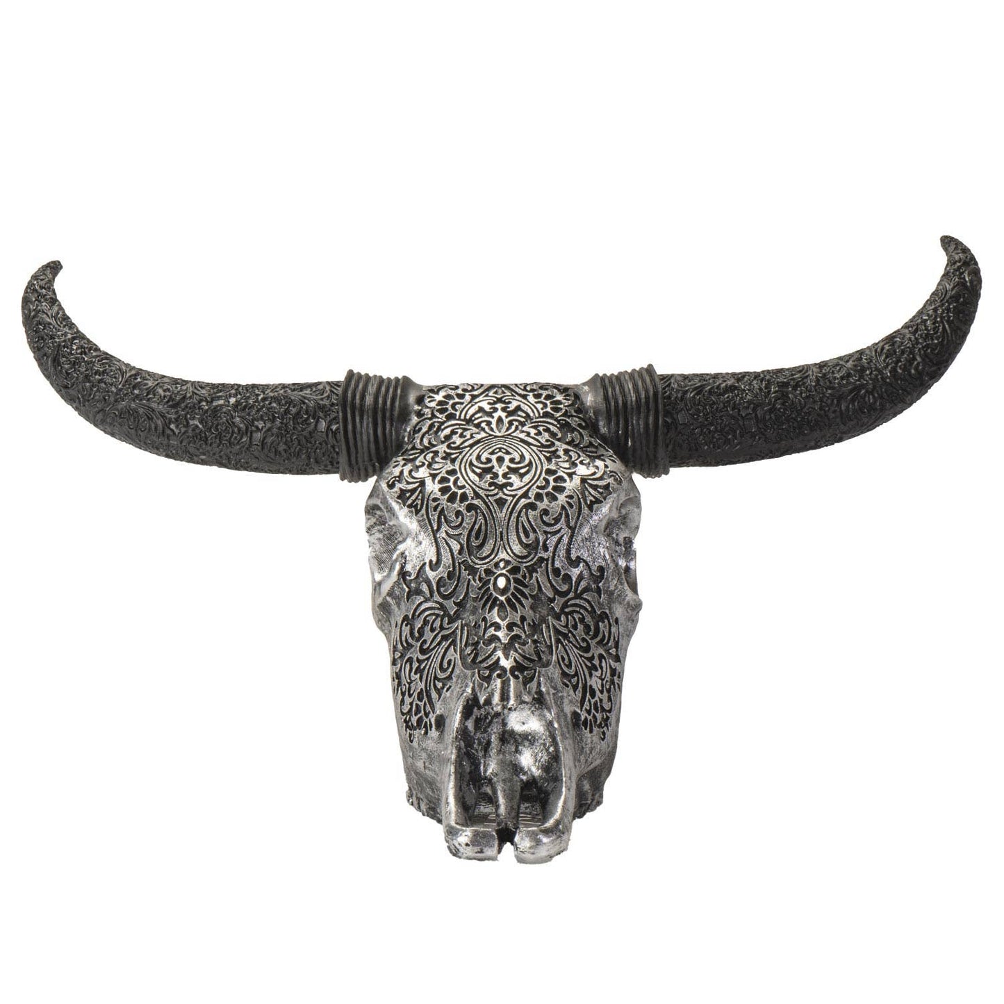 Carved Silver Cow Decorative Skull