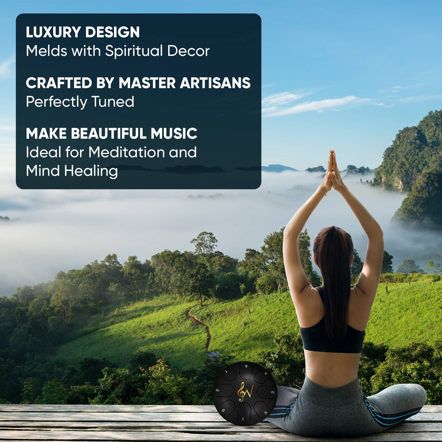 6-Inch 8-Notes Steel Tongue Relaxing Meditation Rain Drum: Black